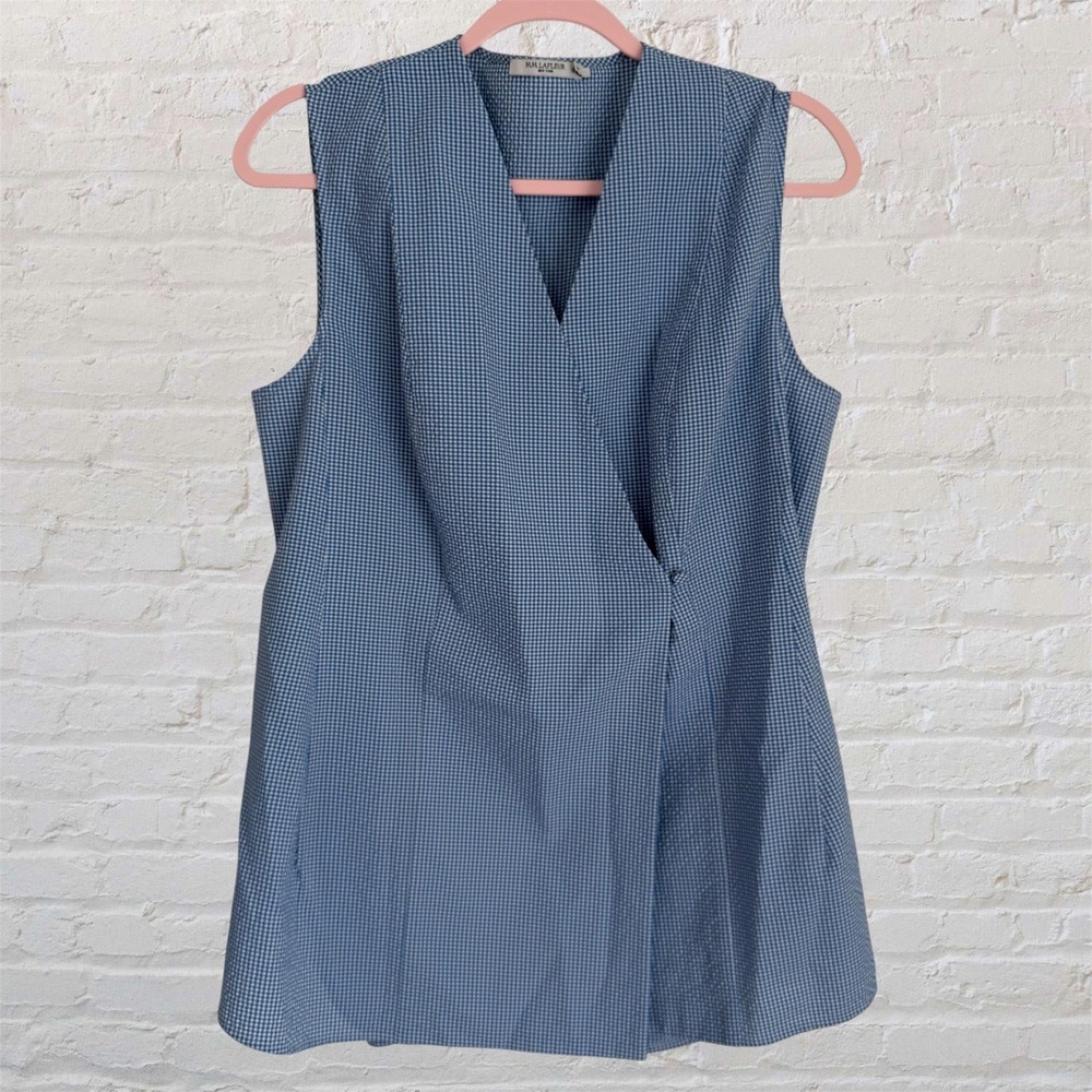 M.M. LAFLEUR Ellen Gingham Top Blue Seersucker Blouse Sleeveless  XL *No Belt*